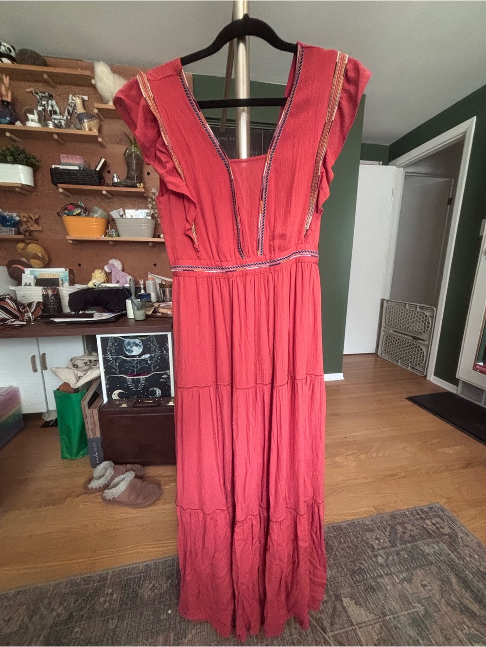 Boho Burnt Orange Tiered Maxi Dress with Ruffle Cap Sleeves